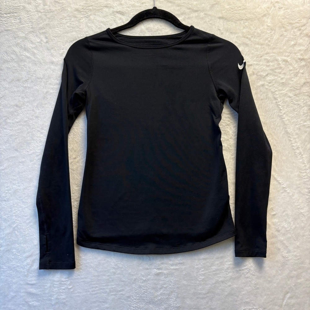 Nike Dri-FIT Long Sleeve‎ Top Fleece Lined Athletic Thumb Holes Black Size M